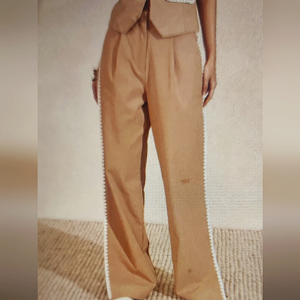 Stylish Tan Mon Renn Women's Pants with Zigzag Trim